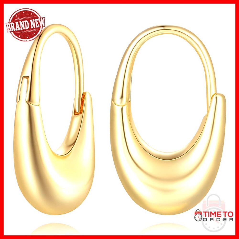 Minimal Gold Hoop Earrings Elegant Upside-Down Crescent Statement 20mm